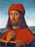 Portrait of a man with red beret and book