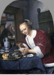 Steen, Jan - Девушка питается устрицами, ок. 1658-60, 20,5 cm x 14,5 cm, Дерево, масло