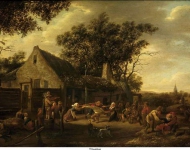 Steen, Jan - Танцующие крестьяне у таверны, ок. 1650-52, 40 cm x 58 cm, Дерево, масло