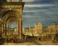 Steenwijck de Jonge, Hendrick van - Воображаемая площадь со зданиями, 1614, 47 cm x 40 cm, Медь, масло