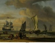 Storck, Abraham - Вид на пляж и корабли, 1683, 22,5 cm x 31 cm, Дерево, масло