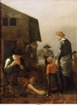 Sweerts, Michael - Крестьянская семья и мужчина, ловящий блох, ок. 1650, 66,5 cm x 50 cm, Холст, масло