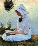 Girl Reading by a Stream