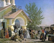 Выход из церкви в Пскове