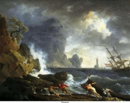 Vernet, Claude-Joseph - Бурное моря около итальянского порта, ок. 1745-50, 101 cm x 138 cm, Холст, масло