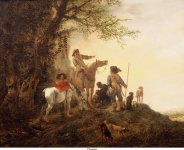 Wouwerman, Philip - Охотники на отдыхе, ок. 1645-50, 35 cm x 44 cm, Дерево, масло