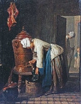 Женщина, наливающая воду из бака