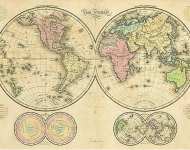 Карта мира в виде полушарий, 1835 г.