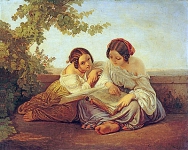Girls Reading, set in a landscape