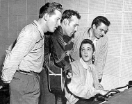 Отцы рок-н-ролла. Элвис Пресли, Карл Перкинс, Джерри Ли Льюис и Джонни Кэш. США, 1950-е годы