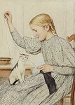 Sitzendes Mädchen mit einer Katze