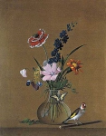 Букет цветов, бабочка и птичка