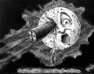 Рисунки Жоржа Мельеса с дизайном фильма "Путешествие на Луну"