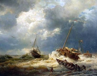 Корабли в шторм у голландского побережья