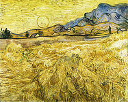 Пшеничное поле со жнецом на закате солнца