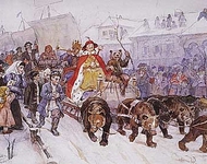 Большой маскарад в 1722 году на улицах Москвы с участием Петра I и князя-кесаря И. Ф. Ромодановского