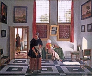 Interior with Painter, Woman Reading and Maid Sweeping