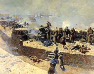 Отражение бомбардировки англо-французского флота со стороны Александровской батареи 5 октября 1854 года. Севастополь