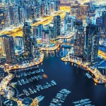 ОАЭ, Дубай. Dubai Marina в вечерних сумерках