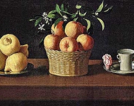 Натюрморт с лимонами, апельсинами и розой