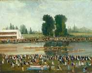 Rowing Scene: Crowds Watching from the River Banks