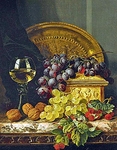 Эдвард Ладелл - Натюрморт с виноградом. малиной. герцкими орехами и вином в бокале