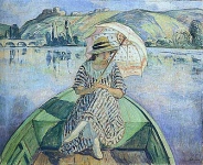 Woman in a Boat with an Umbrella