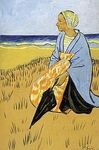 Breton woman sitting at the seashore