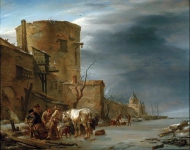 Berchem Nicolaes Pietersz - Замороженный ров за пределами городской стены