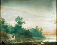 Holsteijn Pieter - Пейзаж с озером и птицами Бумага на панели
