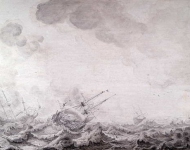 Mooy Cornelis Pietersz de - Вид на реку с кораблями в бурю