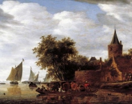 Ruysdael Salomon Jacobsz van - Вид на реку с паромом и бастионом