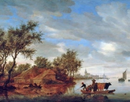 Ruysdael Salomon Jacobsz van - Вид на реку с паромом и фермой