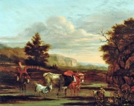 Soolmaker Jan Frans - Итальянский пейзаж с пастухом и крупным рогатым скотом