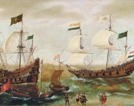 Verbeeck Cornelis - Морской пейзаж с кораблями у побережья