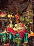 Стиль Яна Давидса де Хема. Натюрморт с посудой, фруктами и омаром