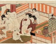 Дети, мужчины и женщины в общей бане