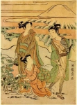 Мужчина с соколом, две женщины с баклажанами и гора Фудзи