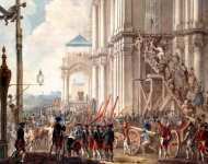 Екатерина II на балконе Зимнего дворца, приветствуемая гвардией и народом в день переворота 28 июня 1762 года