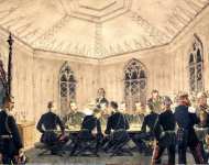 Александр II с группой венных за столом в готическом интерьере