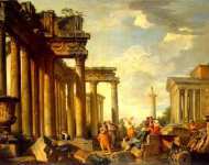 Проповедь сивиллы в римских развалинах со статуей Аполлона