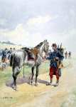 Французский солдат, держащий под уздцы лошадь