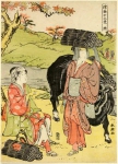 Две девушки с вязанками хвороста под кленом и бык