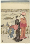 Две женщины и мальчик на набережной рекиок.