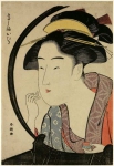 Отражение в зеркале лица девушки из чайного дома Сабуро OХисы