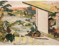 Kakogawa Honzo at his house lopping pinebranch with Momoi Wakasanosuke and Konami Oboshi Rikiya