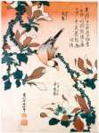 Яванский воробей рисовка на ветке огуречного дерева