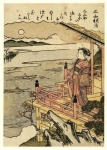Series of Eight Views of Omi Осеняя луна и храм Исияма