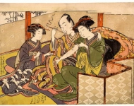 Хангёку (ученица), прикладывающая лекарство к руке гейши