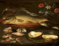 Натюрморт с рыбой, устрицами и креветками